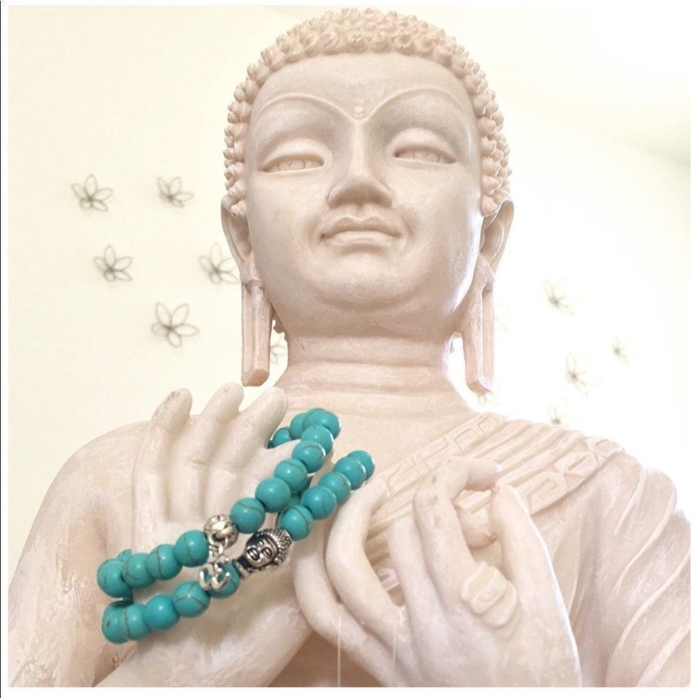 Natural Turquoise Bracelet OM & Buddha Charms 🕉